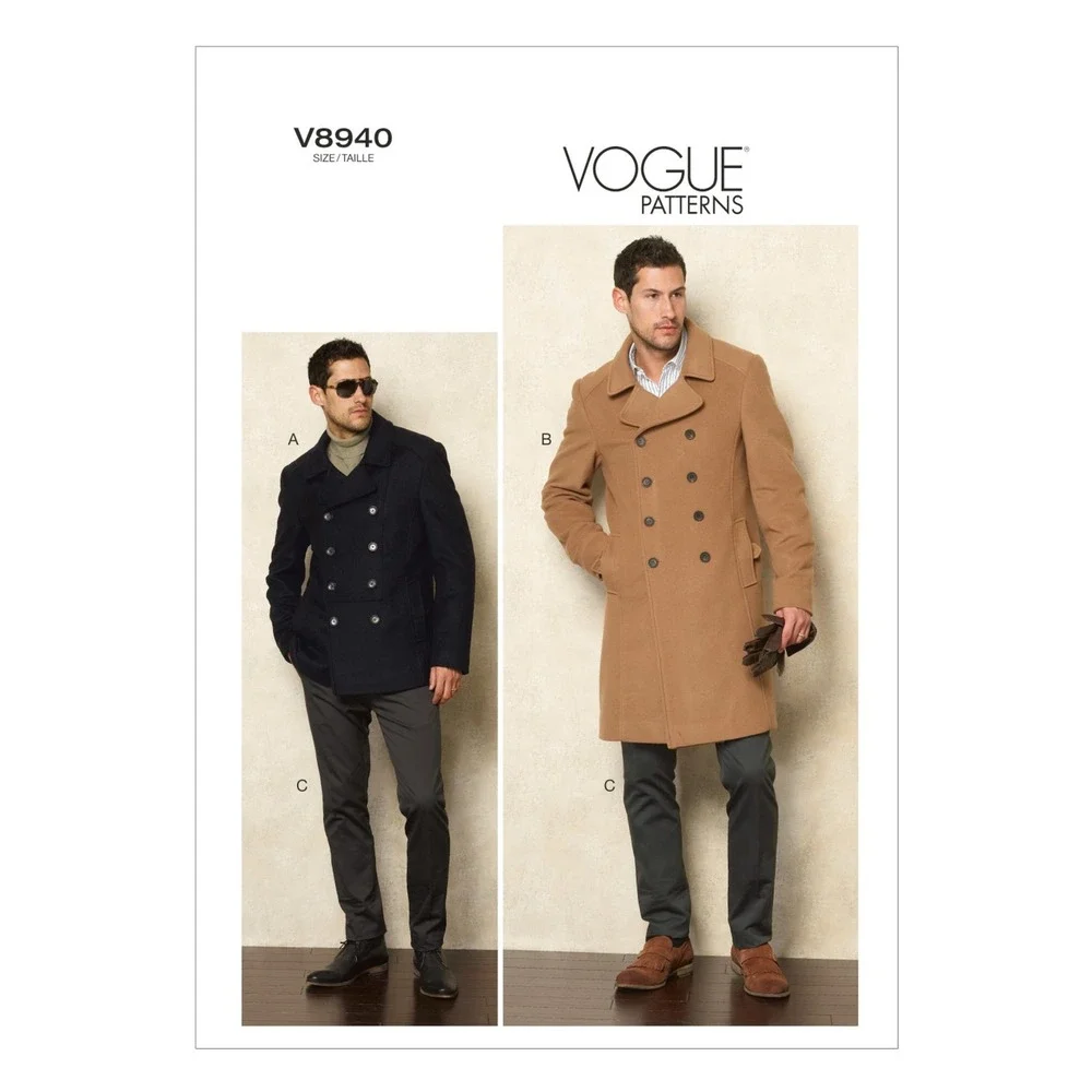 Vogue V8940 Sewing Pattern Men Size 40-46 Peacoat Jacket Pants‎ Uncut